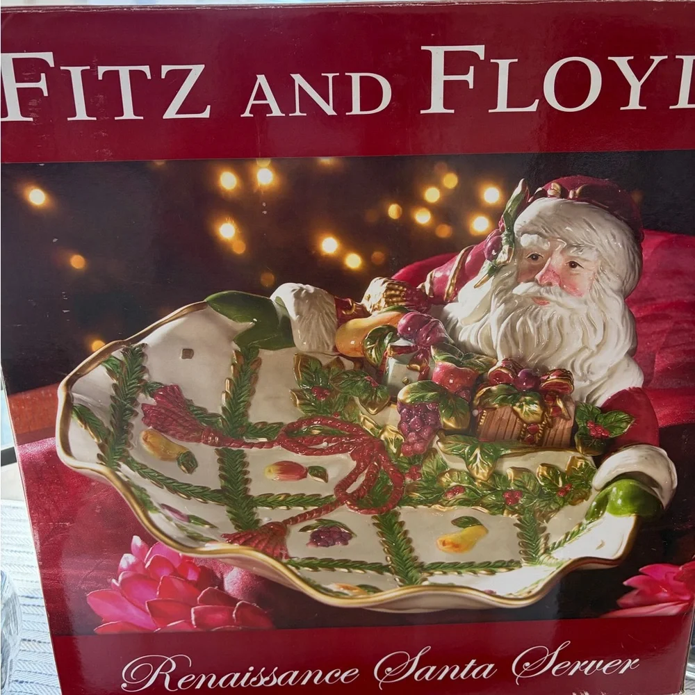 Vintage Fitz and Floyd Santa Server - Decorative White, Red & Green Holiday Dish